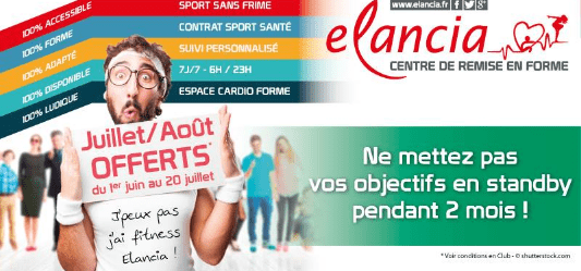 "Ancienne photo vintage Elancia : promotion adhésion offerte en juillet et août."